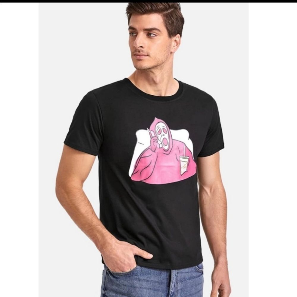 ROMWE Men's Scream Ghost Graphic T-Shirt Sz M